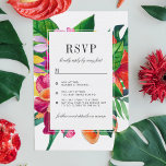 Hibiscus, Plumeria & Palm Funny Wedding RSVP Kaart<br><div class="desc">Deze RSVP-kaart is een perfecte combinatie van formeel en grappig,  geweldig voor elk modern koppel! Dit ontwerp is voorzien van met de hand geverfde tropische bladeren en een gestroomlijnd wit lijst.</div>