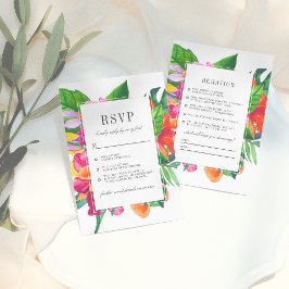 Hibiscus, Plumeria & Palm Funny Wedding RSVP Kaart
