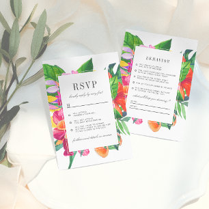 Hibiscus, Plumeria & Palm Funny Wedding RSVP Kaart