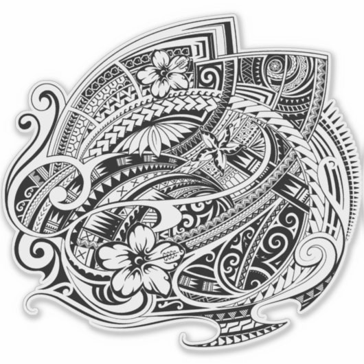 HIBISCUS POLYNESIAANS STAMMENBLOK STICKER (Voorkant)