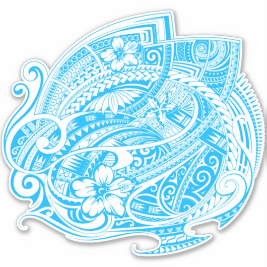HIBISCUS POLYNESIAANSE TRIBAL LTblue Sticker (Voorkant)