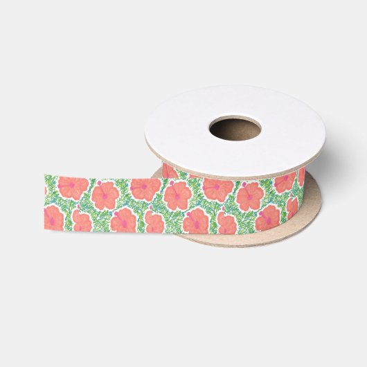 Hibiscus Pop Art Pattern Satijnen Lint (Spoel)