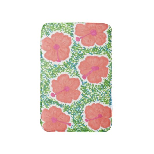 Hibiscus Pop Pattern Bath Mat (Voorkant Verticaal)