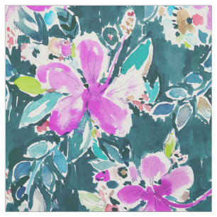 HIBISCUS POP Tropische Boho Chic Floral Waterverf Stof