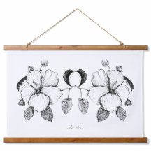 Hibiscus Poster B&W Inktekening