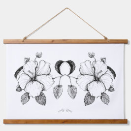 Hibiscus Poster B&W Inktekening Hangend Wandkleed