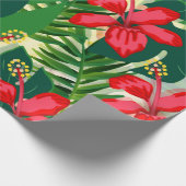 Hibiscus Red Flowers Tropisch Groen Cadeaupapier (Hoek)