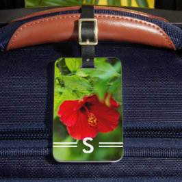 Hibiscus Red Hawaii Tropische ventilator + Initial Bagagelabel