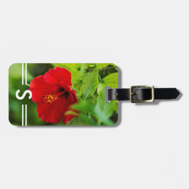 Hibiscus Red Hawaii Tropische ventilator + Initial Bagagelabel