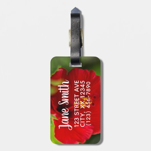 Hibiscus Red Hawaii Tropische ventilator + Initial Bagagelabel (Achterkant verticaal)