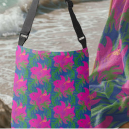 Hibiscus Regenwoud Droom Groen Blauw Heet Roze Crossbody Tas