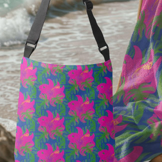 Hibiscus Regenwoud Droom Groen Blauw Heet Roze Crossbody Tas