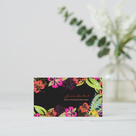 Hibiscus, Retro vettige tropische bloemen Visitekaartje (Staand voorkant)