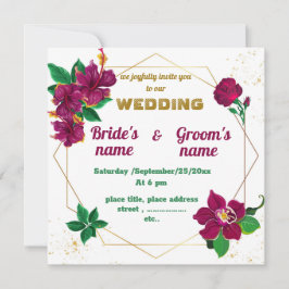 hibiscus, roos bloemen geometrische bruiloft kaart