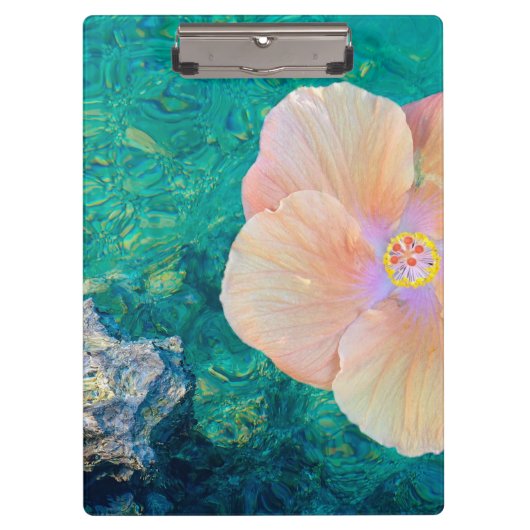 Hibiscus roze bloem turquoise oceaan Hawaïaans Klembord (Voorkant)