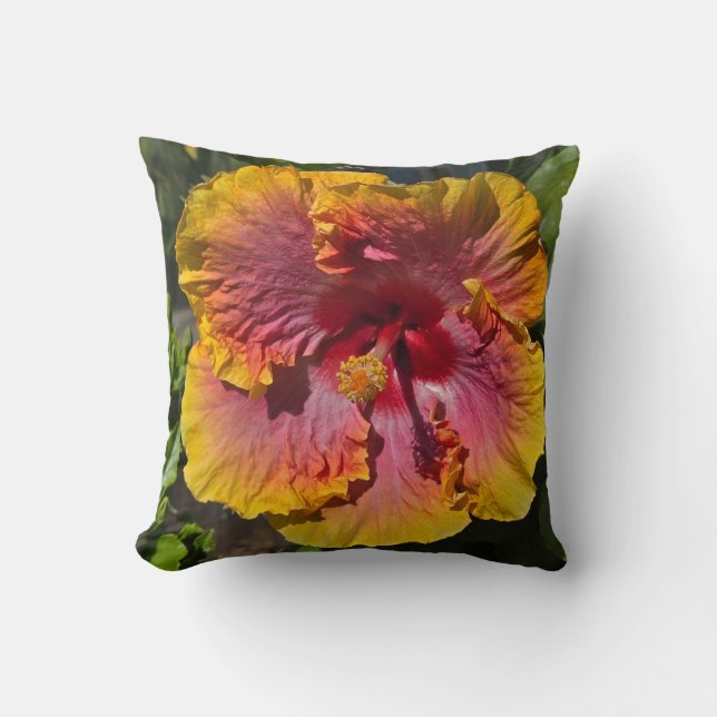 Hibiscus roze en Sinaasappel Kussen (Voorkant)
