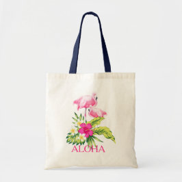 Hibiscus & Roze Flamingo's Tropisch ontwerp Tote Bag