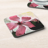 Hibiscus roze tropische bloem zomer exotische bloe bier onderzetter (Linkerzijde)