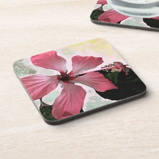 Hibiscus roze tropische bloem zomer exotische bloe bier onderzetter (Linkerzijde)