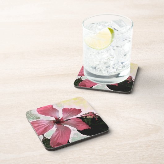 Hibiscus roze tropische bloem zomer exotische bloe bier onderzetter (Rechterzijde)