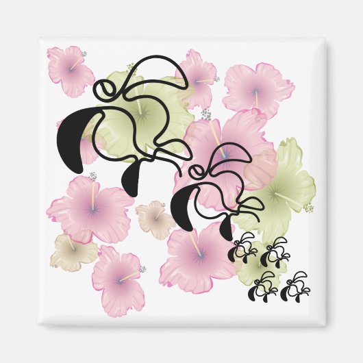 Hibiscus-schildpad-familie Magneet (Voorkant)