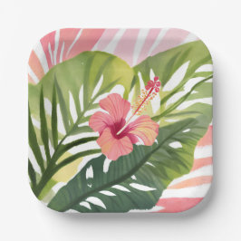 Hibiscus Schoonheid | Tropische Bloem Waterverf Papieren Bordje