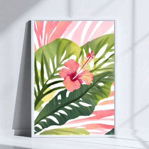 Hibiscus Schoonheid Tropische Bloem Waterverf Poster