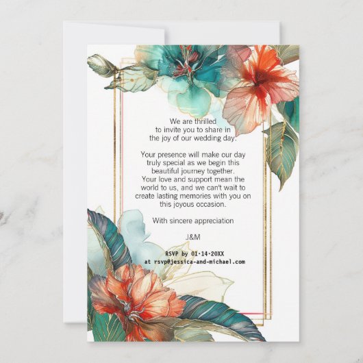 Hibiscus Serenade Paradise bruiloft uitnodiging (Achterkant)