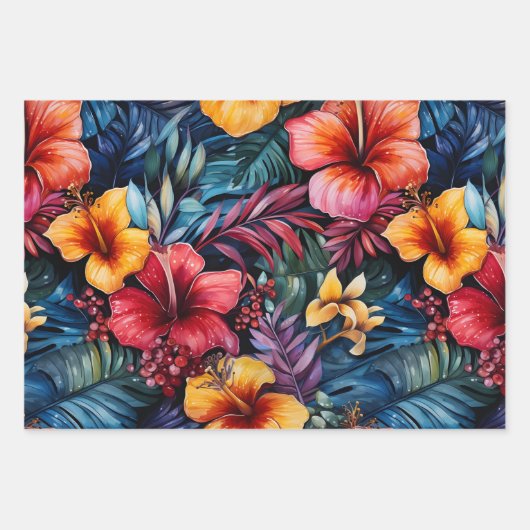 Hibiscus Serenade: Tropische bladeren Inpakpapier Vel (Voorkant)