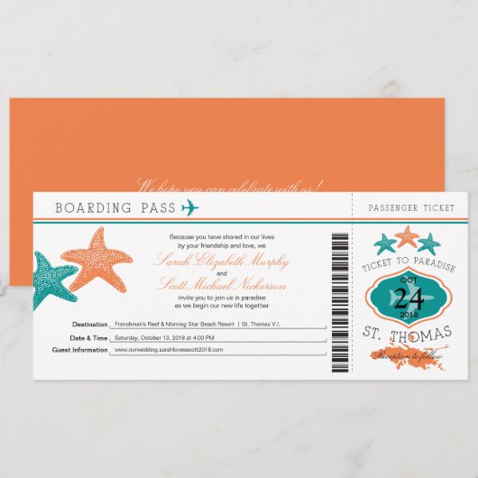 Hibiscus St. Thomas Boarding Pass Wedding Kaart (Voorkant / Achterkant)