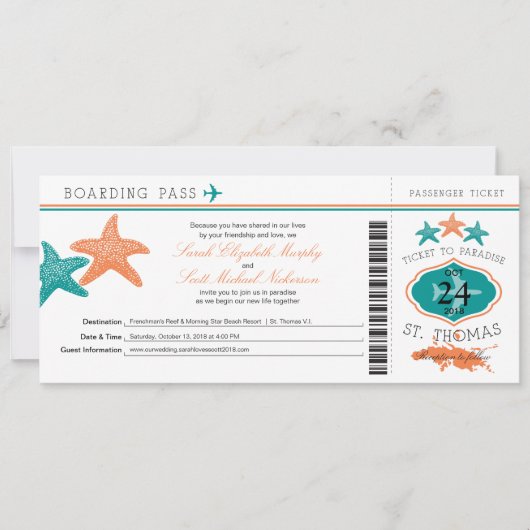 Hibiscus St. Thomas Boarding Pass Wedding Kaart (Voorkant)