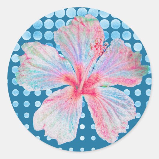 Hibiscus stickerontwerp in blauw ronde sticker (Voorkant)