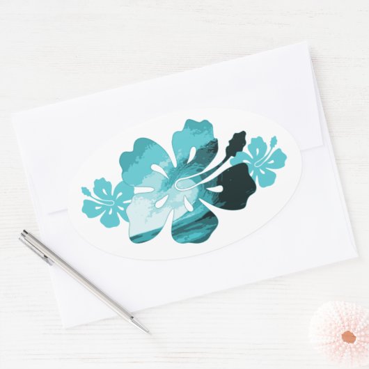 Hibiscus surf stijl ovale sticker (Envelop)