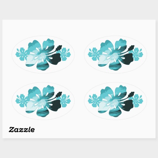 Hibiscus surf stijl ovale sticker (Vel)