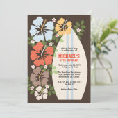 Hibiscus Surfboard Birthday Party Invitations Kaart (Staand voorkant)