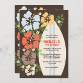 Hibiscus Surfboard Birthday Party Invitations Kaart (Voorkant / Achterkant)