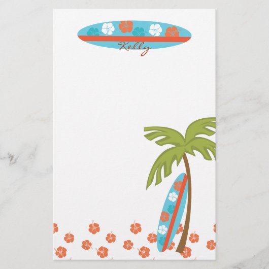 Hibiscus Surfboard Briefpapier (Voorkant)