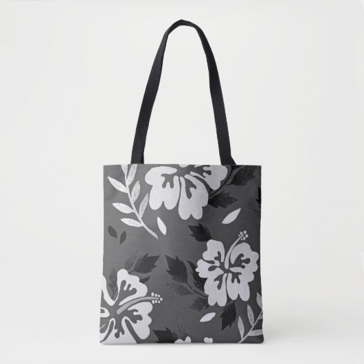 Hibiscus-teen-zwarte en witte bloemen-eiland tote bag (Voorkant)