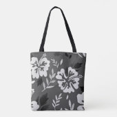 Hibiscus-teen-zwarte en witte bloemen-eiland tote bag (Achterkant)