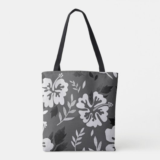 Hibiscus-teen-zwarte en witte bloemen-eiland tote bag (Achterkant)