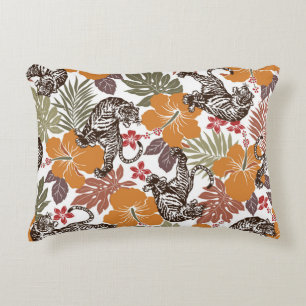 Hibiscus Tijger, exotisch patroon. Accent Kussen