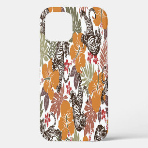 Hibiscus Tijger, exotisch patroon. iPhone 12 Hoesje
