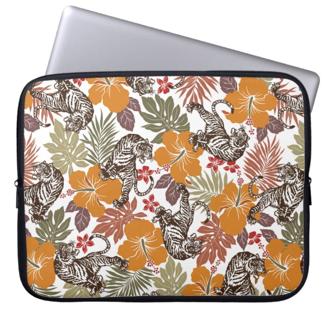 Hibiscus tijgerpatroon laptop sleeve (Voorkant)