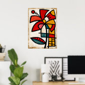 Hibiscus Tribale Abstractie Poster (Thuiskantoor)