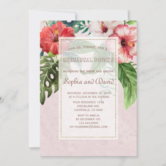Hibiscus Tropical Bouquet Rehearsal Dinner Invite Kaart (Voorkant)