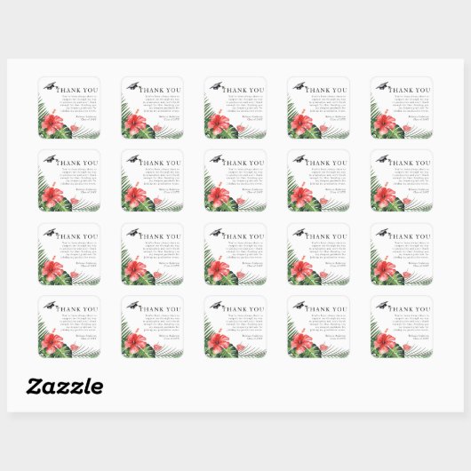Hibiscus Tropical Custom Text Afstuderen Bedankt Vierkante Sticker (Vel)
