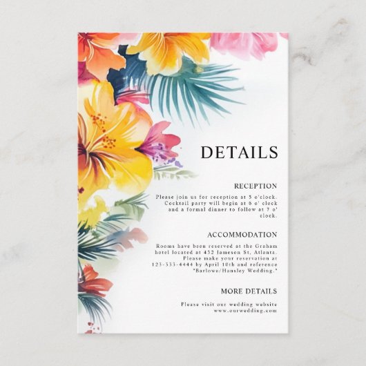 Hibiscus Tropical Destination Wedding Details Informatiekaartje (Voorkant)