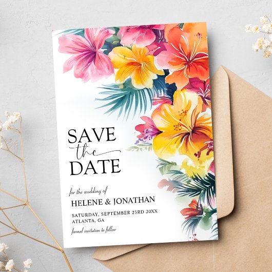 Hibiscus Tropical Elegant Destination Wedding Save The Date