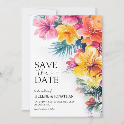 Hibiscus Tropical Elegant Destination Wedding Save The Date (Voorkant)