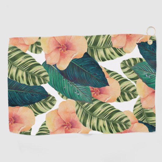 Hibiscus Tropical exotic White Golfhanddoek (Horizontaal)